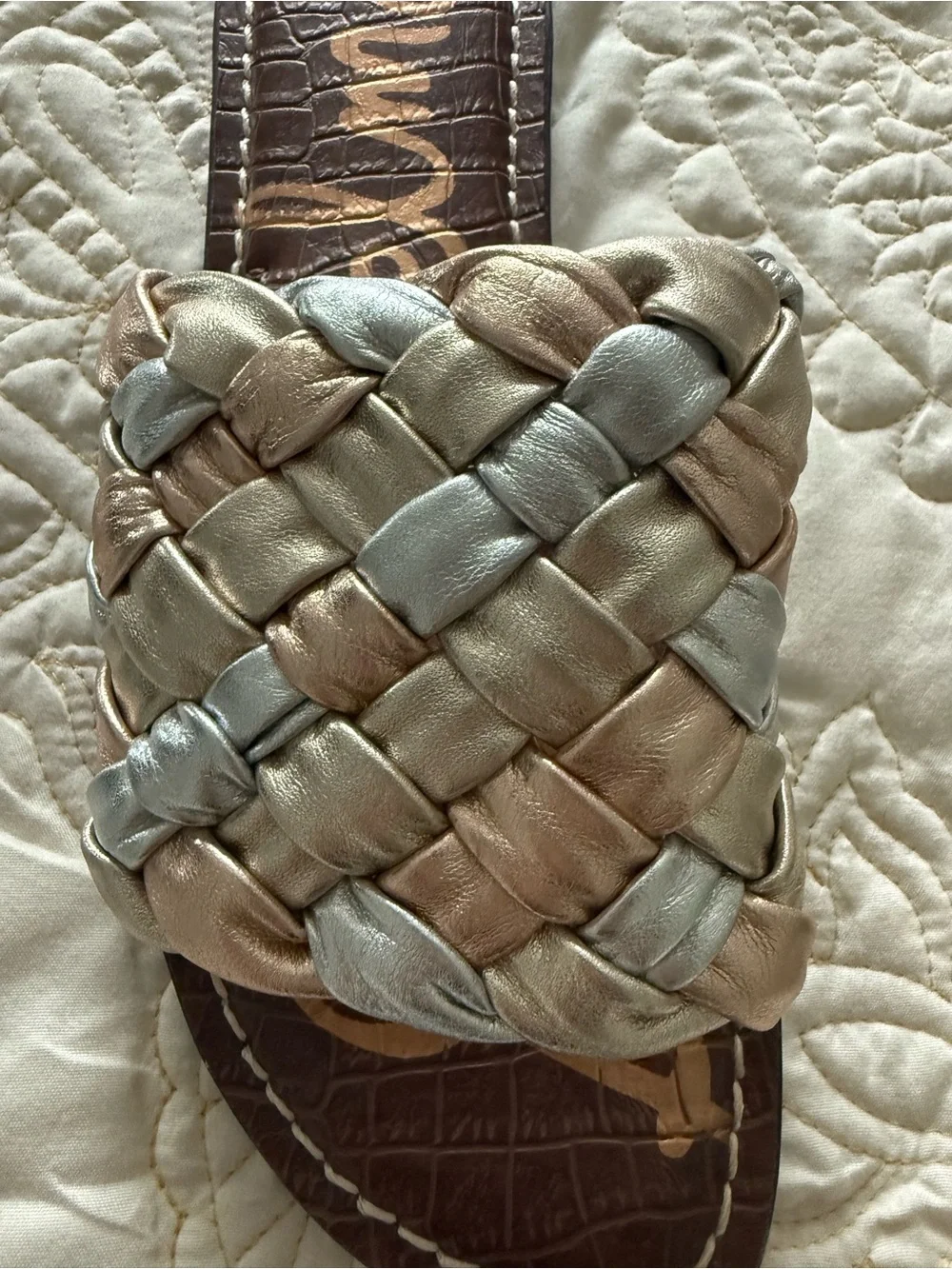 Sam Edelman Braided Metallic Slide Sandals - Silver & Rose Gold